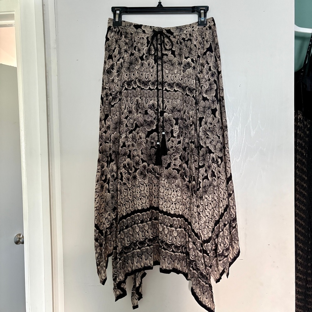 Y2K Boho Floral Tie-Waist Midi Skirt M